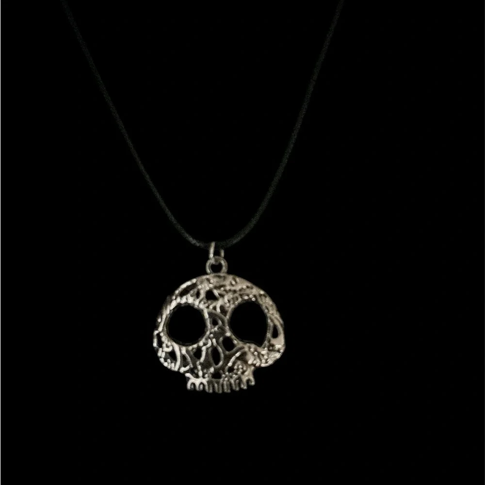Gothic Skull Pendant Necklace on Black Waxed Leather Cord Unisex
